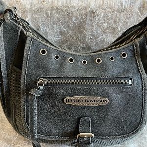Harley Davidson distressed black leather hobo bag
